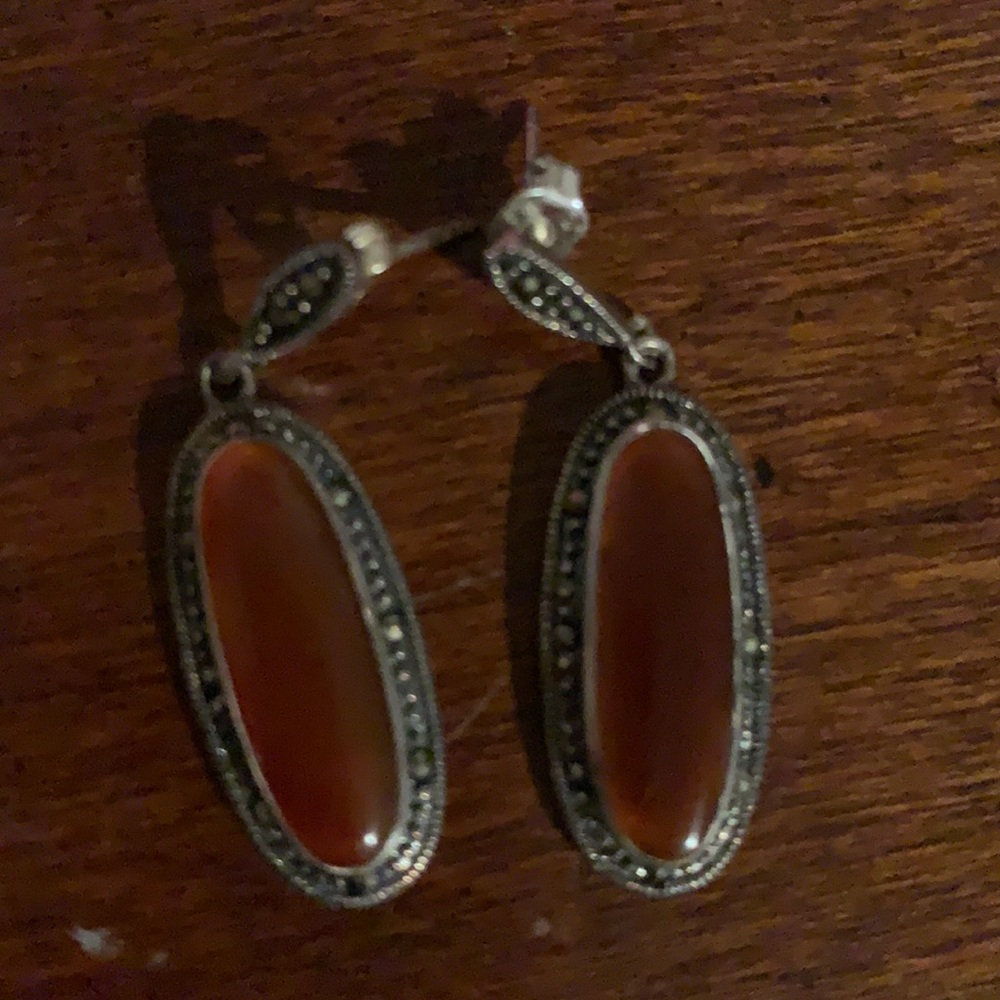 Silver amber earrings